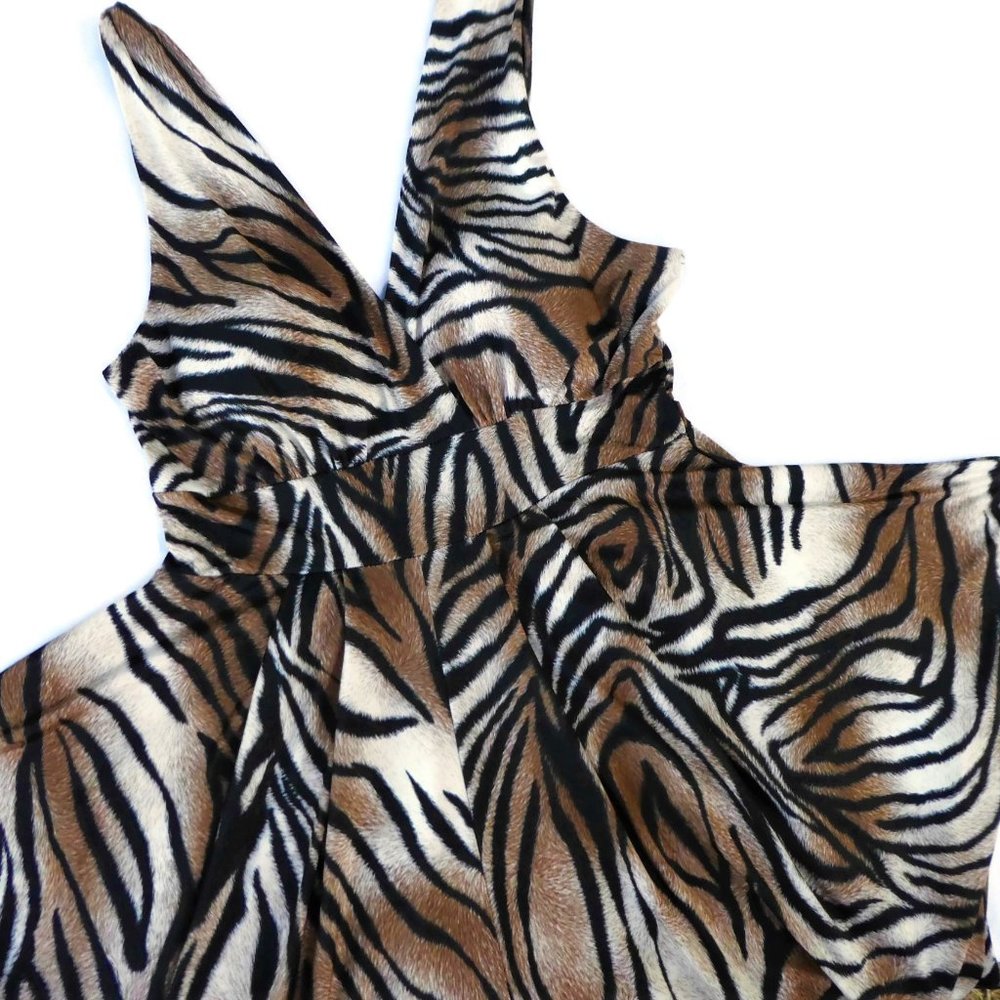 SOLD Vintage Jumpsuit MC Hammer Animal Surplice Plunge Harem Tapered USA L - Picture 7 of 13